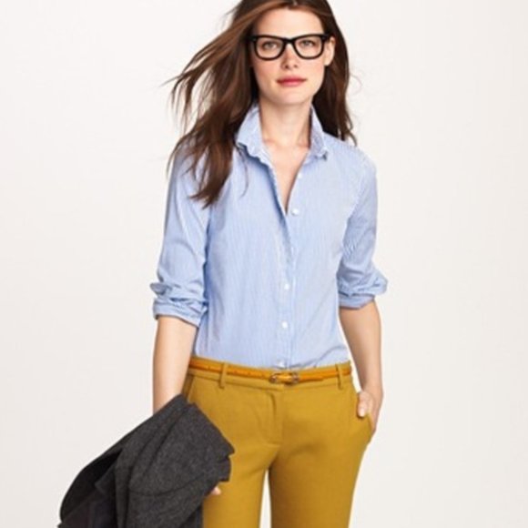 J. Crew Tops - Crew Blue Blue Pinstripe Career Shirt Top Blouse L